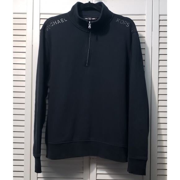 Michael Kors 1/4 Zip Pullover Men’s Size Medium Black Mock-Neck Logo Sweatshirt - Picture 1 of 9